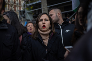 Ione Belarra, Member of Parliament for Podemos in the Spanish Congress of Deputies, is seen. During a rally organized by leftist groups in front of the US Embassy in Madrid to condemn the attacks carried out by the United States in Caracas in the early hours of January 3rd and the illegal arrest of President Nicolás Maduro and his transfer to a prison in New York along with his wife.