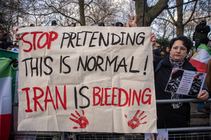 Protesters hold signs during the demonstration outside the Iranian Embassy in London. Hundreds of Iranian royalists gathered outside the Iranian Embassy in London, UK. Protesters want to show their support to the anti-government protesters in Iran. Demonstrators intend to replace the Supreme Leader of Iran, Ayatollah Ali Khamenei, and his regime with the Crown Prince of Iran, Reza Pahlavi who lives in exile at the United States.
