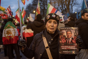 A protester holds a placard with the British Prime Minister, Keir Starmer on it during the demonstration outside the Iranian Embassy in London. Hundreds of Iranian royalists gathered outside the Iranian Embassy in London, UK. Protesters want to show their support to the anti-government protesters in Iran. Demonstrators intend to replace the Supreme Leader of Iran, Ayatollah Ali Khamenei, and his regime with the Crown Prince of Iran, Reza Pahlavi who lives in exile at the United States.