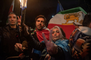 Iranian protesters pose for a photo during the demonstration outside the Iranian Embassy in London. Hundreds of Iranian royalists gathered outside the Iranian Embassy in London, UK. Protesters want to show their support to the anti-government protesters in Iran. Demonstrators intend to replace the Supreme Leader of Iran, Ayatollah Ali Khamenei, and his regime with the Crown Prince of Iran, Reza Pahlavi who lives in exile at the United States.