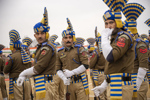 A Central Reserve Police Force (CRPF) contingent prepares to perform during a Republic Day parade in Srinagar. India is celebrating its 77th Republic Day, marking the anniversary of the adoption of the Constitution of India and the nation’s transformation into a republic on 26 January 1950.