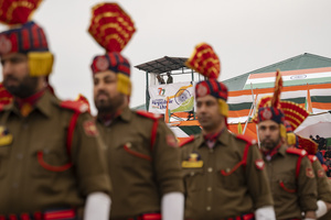 Indian paramilitary troopers stand guard on a watchtower as contingents perform during a Republic Day parade in Srinagar. India is celebrating its 77th Republic Day, marking the anniversary of the adoption of the Constitution of India and the nation’s transformation into a republic on 26 January 1950.