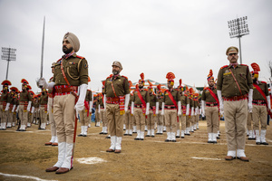 A contingent of Fire and Emergency services during a Republic Day parade in Srinagar. India is celebrating its 77th Republic Day, marking the anniversary of the adoption of the Constitution of India and the nation’s transformation into a republic on 26 January 1950.