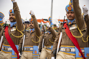 Central Reserve Police Force (CRPF) contingent perform during a Republic Day parade in Srinagar. India is celebrating its 77th Republic Day, marking the anniversary of the adoption of the Constitution of India and the nation’s transformation into a republic on 26 January 1950.