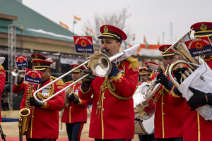 Border Security Force brass band contingents perform during the Republic Day parade in Kashmir. India is celebrating its 77th Republic Day, marking the anniversary of the adoption of the Constitution of India and the nation’s transformation into a republic on 26 January 1950.