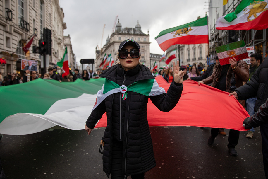Activists march through Central London holding pro Iranian monarchist banners during a demonstration. Following extensive civil unrest in Iran and government crackdowns, activists organised a rally and march in Central London. Supporters of Crown Prince Reza Pahlavi led the event, advocating for the dissolution of the theocratic regime and the establishment of free and fair elections with the exiled monarch serving as a unifying figurehead. After speeches from several notable political figures, participants marched through central London, passing landmarks including Piccadilly Circus and Trafalgar Square, before concluding at the gates of Downing Street.