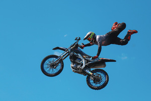 Motorcycle racers seen doing performance during the Moscow Sports day
at Luzhniki Stadium. Moscow Sports Day is a traditional festival of sports and activities. In 2025 Motorcycle racers from FMX13 Team (ProFMX Russia Team) performed at the Luzhniki Open Stadium.