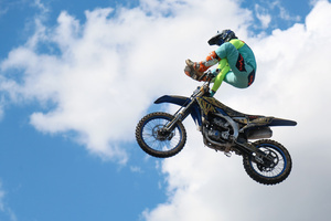 Motorcycle racers seen doing performance during the Moscow Sports day
at Luzhniki Stadium. Moscow Sports Day is a traditional festival of sports and activities. In 2025 Motorcycle racers from FMX13 Team (ProFMX Russia Team) performed at the Luzhniki Open Stadium.
