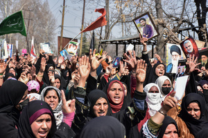 Kashmiri Shiite Muslim protesters shout slogans as they mourn the killing of the Iranian Supreme Leader, Ayatollah Ali Khamenei, during a protest rally against the U.S. and Israel in Budgam, about 25kms from Srinagar. Protests continue across the Kashmir valley over the killing of Iran's Supreme Leader Ayatollah Ali Khamenei in a coordinated US-Israeli airstrike on Tehran. Strict restrictions remained imposed in many areas of Kashmir for the fifth consecutive day.