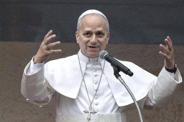 Pope Leo XIV seen during a visit at the parish of the Sacred Heart of Jesus in the Ponte Mammolo neighborhood.
