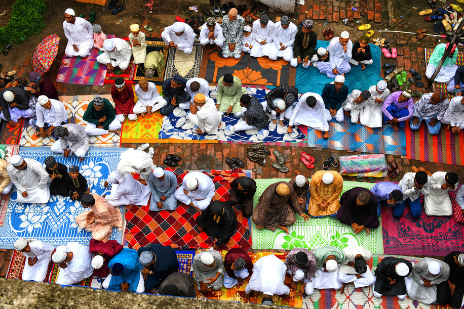 Muslim devotees gather for offering prayer during the occasion of Eid-Ul-Fitr festival.