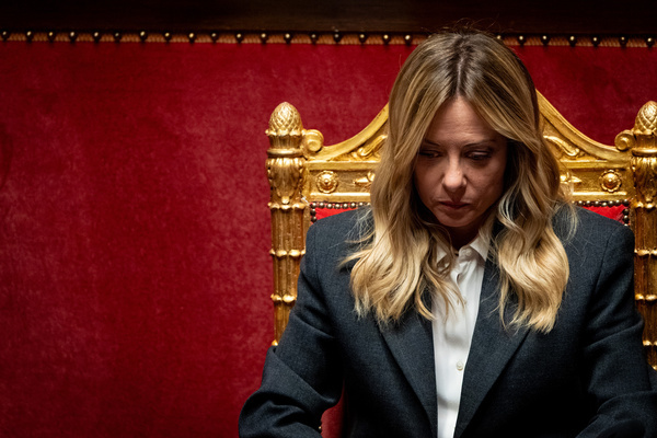 Italian Prime Minister Giorgia Meloni addresses the Italian Senate for an update on Government action at Palazzo Madama in Rome.