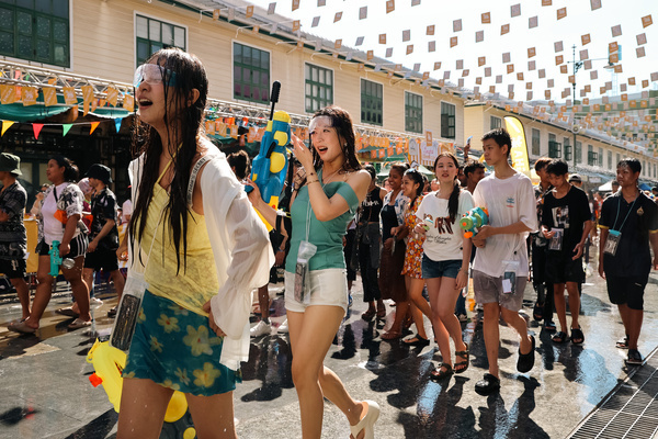 Revelers take part in a water fight during the Songkran festival on Khao San Road.