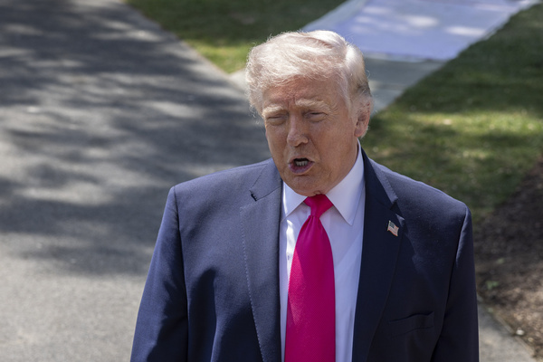 U.S. President Donald Trump speaks to press members before boarding Marine One on the South Lawn of the White House en route to Las Vegas, Nevada on April 16, 2026, in Washington D.C. The trip is part of an effort to promote recently signed tax cuts under the “One Big Beautiful Bill Act” ahead of the midterm elections. Trump is also scheduled to speak at a Turning Point USA event in Phoenix, Arizona.