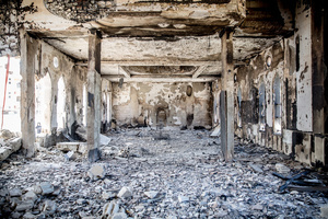 The inside of a mosque in the village of Mansouri, in southern Lebanon, seen during the fragile temporary ceasefire period. After a 10-day ceasefire declared on April 16, 2026, displaced families in Lebanon began returning to assess widespread destruction from weeks of fighting that killed over 2,400 people. Many homes, hospitals, and key infrastructure were damaged, while more than one million people remain displaced. Despite the pause, access to some areas is restricted, and fears persist that fighting could resume.