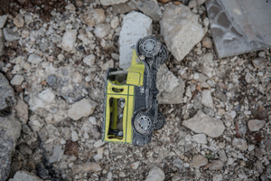 A toy vehicle seen in rubble in the village of Majdal Zoun, Tyre district. After a 10-day ceasefire declared on April 16, 2026, displaced families in Lebanon began returning to assess widespread destruction from weeks of fighting that killed over 2,400 people. Many homes, hospitals, and key infrastructure were damaged, while more than one million people remain displaced. Despite the pause, access to some areas is restricted, and fears persist that fighting could resume.