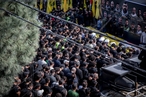Men pray during a funeral for 15 Hezbollah fighters in the village of Qlaileh, Tyre District. Hezbollah held a mass funeral in Qlaileh, southern Lebanon, for 15 fighters and one civilian killed during the conflict with Israel. The burials took place during a 10-day ceasefire that allowed families to return to the area. Many of the deceased had been temporarily buried elsewhere due to ongoing fighting.