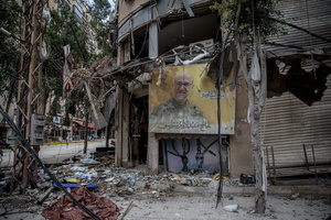 A picture of a fighter seen in Beirut’s southern suburbs, known as Dahieyh, during a 10-day ceasefire between Israel and Hezbollah. After a 10-day ceasefire declared on April 16, 2026, displaced families in Lebanon began returning to assess widespread destruction from weeks of fighting that killed over 2,400 people. Many homes, hospitals, and key infrastructure were damaged, while more than one million people remain displaced. Despite the pause, access to some areas is restricted, and fears persist that fighting could resume.