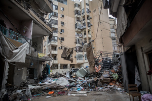 Rubble in Beirut’s southern suburbs, known as Dahieyh, pictured during a 10-day ceasefire between Israel and Hezbollah. Many displaced people used the opportunity to check on their homes. After a 10-day ceasefire declared on April 16, 2026, displaced families in Lebanon began returning to assess widespread destruction from weeks of fighting that killed over 2,400 people. Many homes, hospitals, and key infrastructure were damaged, while more than one million people remain displaced. Despite the pause, access to some areas is restricted, and fears persist that fighting could resume.
