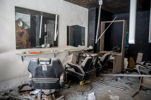 A destroyed barbershop in Beirut’s southern suburbs, known as Dahieyh, pictured during a 10-day ceasefire between Israel and Hezbollah. Many displaced people used the opportunity to check on their homes. After a 10-day ceasefire declared on April 16, 2026, displaced families in Lebanon began returning to assess widespread destruction from weeks of fighting that killed over 2,400 people. Many homes, hospitals, and key infrastructure were damaged, while more than one million people remain displaced. Despite the pause, access to some areas is restricted, and fears persist that fighting could resume.