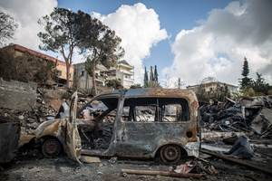A burnt vehicle on the site where generators were destroyed by Israeli airstrikes in central Jibchit, in the Nabatieh district, southern Lebanon. After a 10-day ceasefire declared on April 16, 2026, displaced families in Lebanon began returning to assess widespread destruction from weeks of fighting that killed over 2,400 people. Many homes, hospitals, and key infrastructure were damaged, while more than one million people remain displaced. Despite the pause, access to some areas is restricted, and fears persist that fighting could resume.