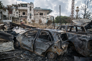 Burnt vehicles on the site where generators were destroyed by Israeli airstrikes in central Jibchit, in the Nabatieh district, southern Lebanon. After a 10-day ceasefire declared on April 16, 2026, displaced families in Lebanon began returning to assess widespread destruction from weeks of fighting that killed over 2,400 people. Many homes, hospitals, and key infrastructure were damaged, while more than one million people remain displaced. Despite the pause, access to some areas is restricted, and fears persist that fighting could resume.