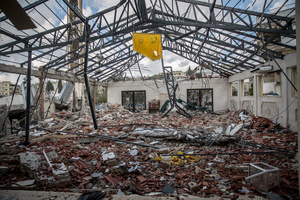 The remains of a religious school in the village of Jibchit, Nabatieh district. After a 10-day ceasefire declared on April 16, 2026, displaced families in Lebanon began returning to assess widespread destruction from weeks of fighting that killed over 2,400 people. Many homes, hospitals, and key infrastructure were damaged, while more than one million people remain displaced. Despite the pause, access to some areas is restricted, and fears persist that fighting could resume.