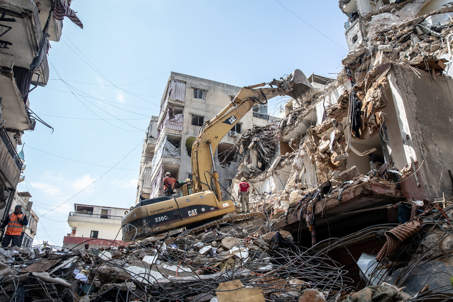 Rescue workers pictured at Hey al-Soulom, in Beirut's southern suburbs, where the search for bodies was still ongoing two days after an airstrike on a supermarket and residential building killed dozens of people. All-out war between Israel and Hezbollah restarted on March 2, after Hezbollah fired rockets towards Israeli territory, following a 15-month ceasefire where Israel continued to attack on a near-daily basis.