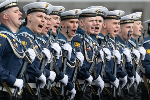 Russian servicemen march on Palace Square during a rehearsal for the Victory Day parade. Victory Day, celebrated annually on May 9, marks the Soviet Union’s 1945 victory over Nazi Germany in what Russia calls the Great Patriotic War. As Russia prepares for the 81st anniversary, military rehearsals are taking place in Red Square, although the 2026 parade has been scaled back amid security concerns and drone threats. The holiday remains a major symbol of national identity, honoring the millions of Soviet citizens who died during the war through ceremonies, veteran tributes, and displays of the St. George ribbon.