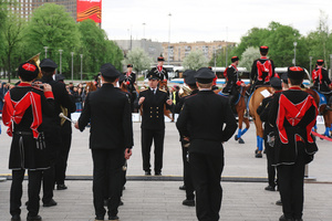 The Kremlin Equestrian School's horsemen accompanied by an orchestra seen during the performance dedicated to Victory Day at the Exhibition of Achievements of the National Economy (VDNKh) Moscow marked the 81st anniversary of the Soviet victory over Nazi Germany on May 9 with commemorative events across the city honoring those who fought in World War II. Some residents took part in memorial activities remembering the wartime generation.