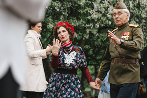 Veterans dance during the Victory Day celebrations at Gorky Park in central Moscow. People wearing vintage clothing and Soviet-era uniforms gathered at Gorky Park, where some participants performed the traditional “Victory Waltz” during commemorations in Moscow. The dance honors the wartime generation and remains a symbolic part of Victory Day celebrations.