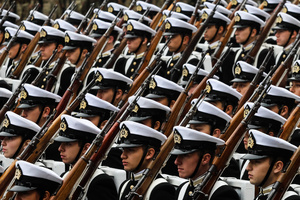 The Chilean Navy formed up to begin the parade during the 147th commemoration of Naval Glories Day. Commemoration number 147 of Naval Glories Day, with the presence of the president of Chile Jose Antonio Kast, in the city of Valparaiso, Chile.