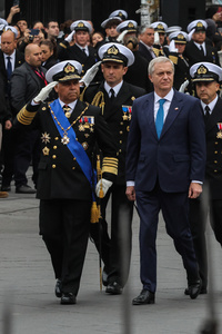 President Jose Antonio Kast arrives at the 147th commemoration of Naval Glories Day. Commemoration number 147 of Naval Glories Day, with the presence of the president of Chile Jose Antonio Kast, in the city of Valparaiso, Chile.