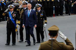 President Jose Antonio Kast arrives at the 147th commemoration of Naval Glories Day. Commemoration number 147 of Naval Glories Day, with the presence of the president of Chile Jose Antonio Kast, in the city of Valparaiso, Chile.