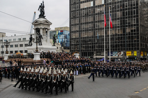 General view during the 147th commemoration of Naval Glories Day. Commemoration number 147 of Naval Glories Day, with the presence of the president of Chile Jose Antonio Kast, in the city of Valparaiso, Chile.