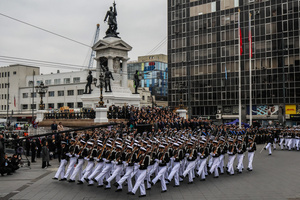 General view during the 147th commemoration of Naval Glories Day. Commemoration number 147 of Naval Glories Day, with the presence of the president of Chile Jose Antonio Kast, in the city of Valparaiso, Chile.