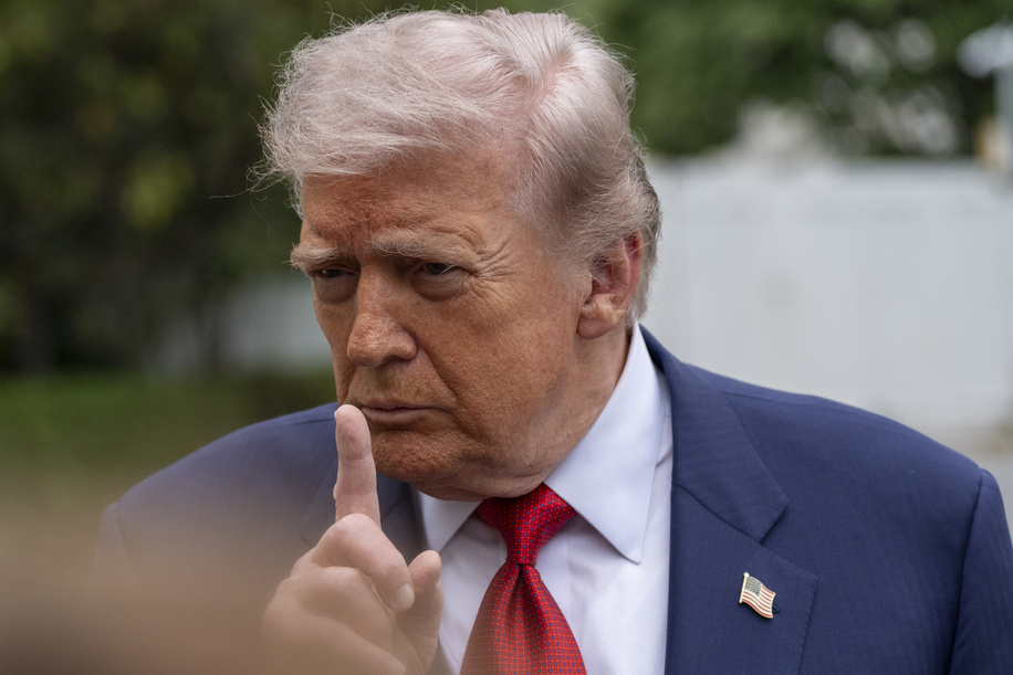 President Trump speaks to reporters before departing on Marine One from the South Lawn of the White House, Friday, May 8, 2026, in Washington.
