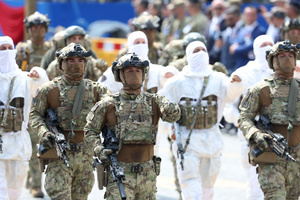 Italian Army special forces march during the parade. Heads of state and government attended the 80th Anniversary of Republic Day celebrations and the traditional military parade through the Imperial Fora. The ceremony, which pays homage to the values ​​of the Republic and the Armed Forces, took place in the heart of the capital before the highest Italian institutional officials and international delegations.