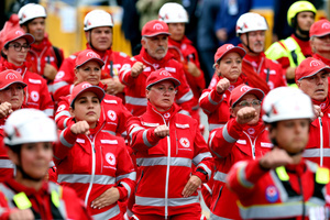 Italian Red Cross personnel march during the parade. Heads of state and government attended the 80th Anniversary of Republic Day celebrations and the traditional military parade through the Imperial Fora. The ceremony, which pays homage to the values ​​of the Republic and the Armed Forces, took place in the heart of the capital before the highest Italian institutional officials and international delegations.