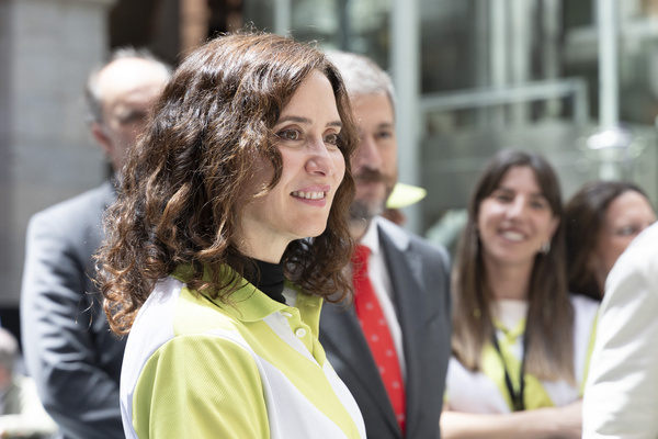 The President of the Community of Madrid, Isabel Diaz Ayuso visits the International Press Centre during the visit of Pope Leo XIV at the Royal Post Office in Madrid.