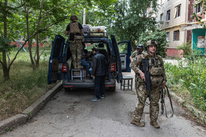 The Ukrainian police unit ‘White Angels’ evacuates civilians from the city under constant threat of Russian FPV drones.