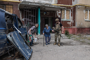 The Ukrainian police unit ‘White Angels’ evacuates civilians from the city under constant threat of Russian FPV drones.