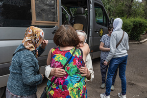 People seen during an evacuation.