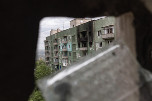 A building seen damaged following Russian bombing.