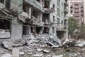 A damaged building seen following Russian bombing.