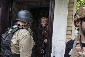 The Ukrainian police unit ‘White Angels’ seen evacuating civilians from the city under the constant threat of Russian FPV drones.
