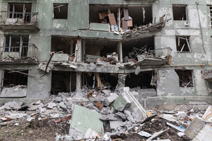A damaged building seen following Russian bombing.