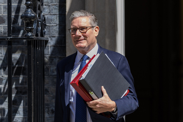 British Prime Minister Keir Starmer leaves No.10 Downing Street for Prime Minister's Questions at Parliament in London