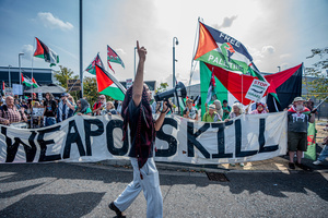 Hundreds of pro-Palestinian protestors gather outside Elbit Systems weapons factory during the rally. Pro-Palestinian protestors gathered outside Elbit Systems factory in Filton, Bristol to accuse the arms company of supplying Israel with weaponry and drones for its war in Gaza.