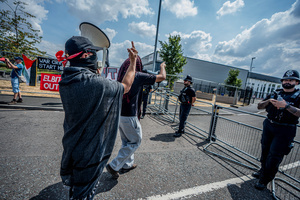 (EDITOR'S NOTE: Image contains profanity)
Pro-Palestinian protestors are stopped by a cordon of Police officers during a protest outside Elbit Systems weapons factory. Pro-Palestinian protestors gathered outside Elbit Systems factory in Filton, Bristol to accuse the arms company of supplying Israel with weaponry and drones for its war in Gaza.